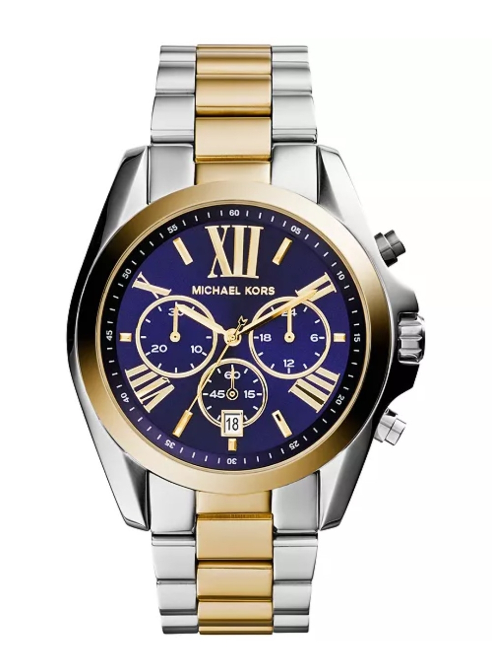 Michael Kors Two-Tone Gold & Silver Chronograph Watch with Blue Dial